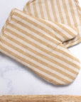 Yellow Striped Oven Glove and Pot Mat Set