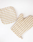 Yellow Striped Oven Glove and Pot Mat Set